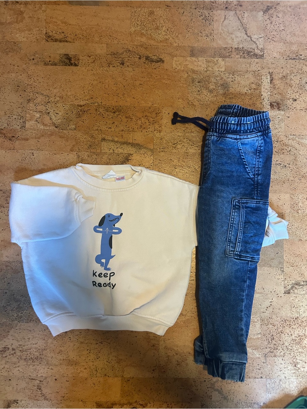 Zara Sweatshirt & H&M Denim Cargo Joggers Outfit | Toddler 2–4 Years